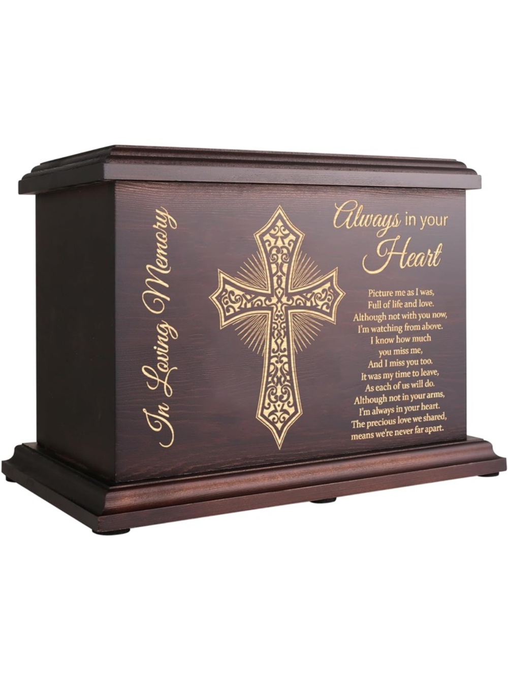 Large Wooden Cremation Urn Memorial Adult Human Ashes Up To 270 cu. in. Engraved